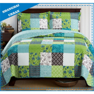 Green Shade Printed Polyester Patchwork Style Bedspread Set